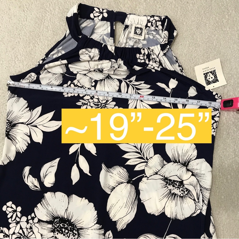 Anne Klein Floral Maxi Dress Navy Blue White Stretchy Size 10 - Picture 8 of 12